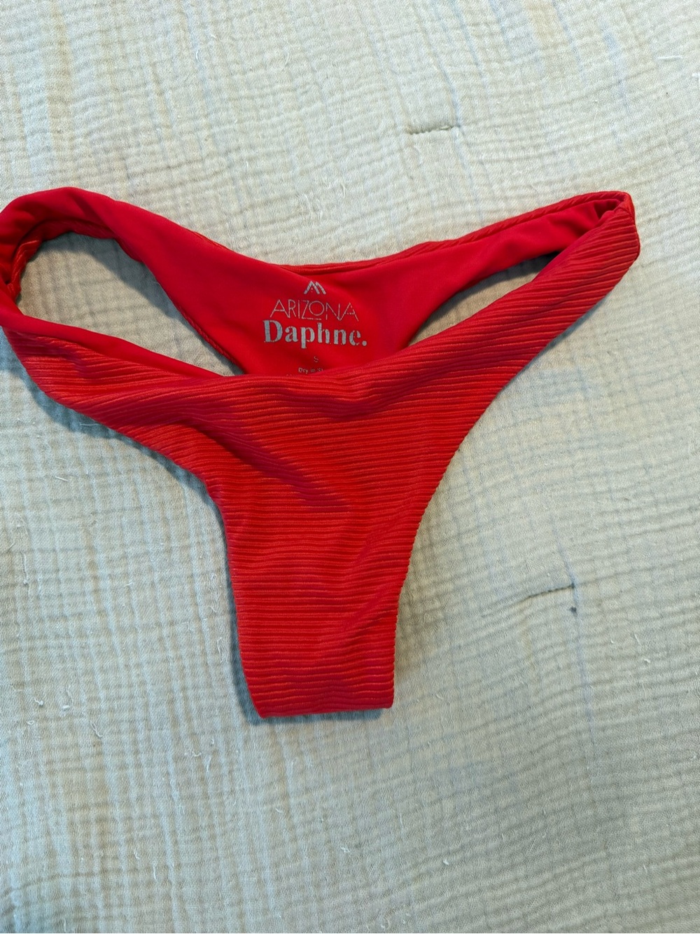 Arizona Daphne Red Ribbed Thong Bikini Bottom